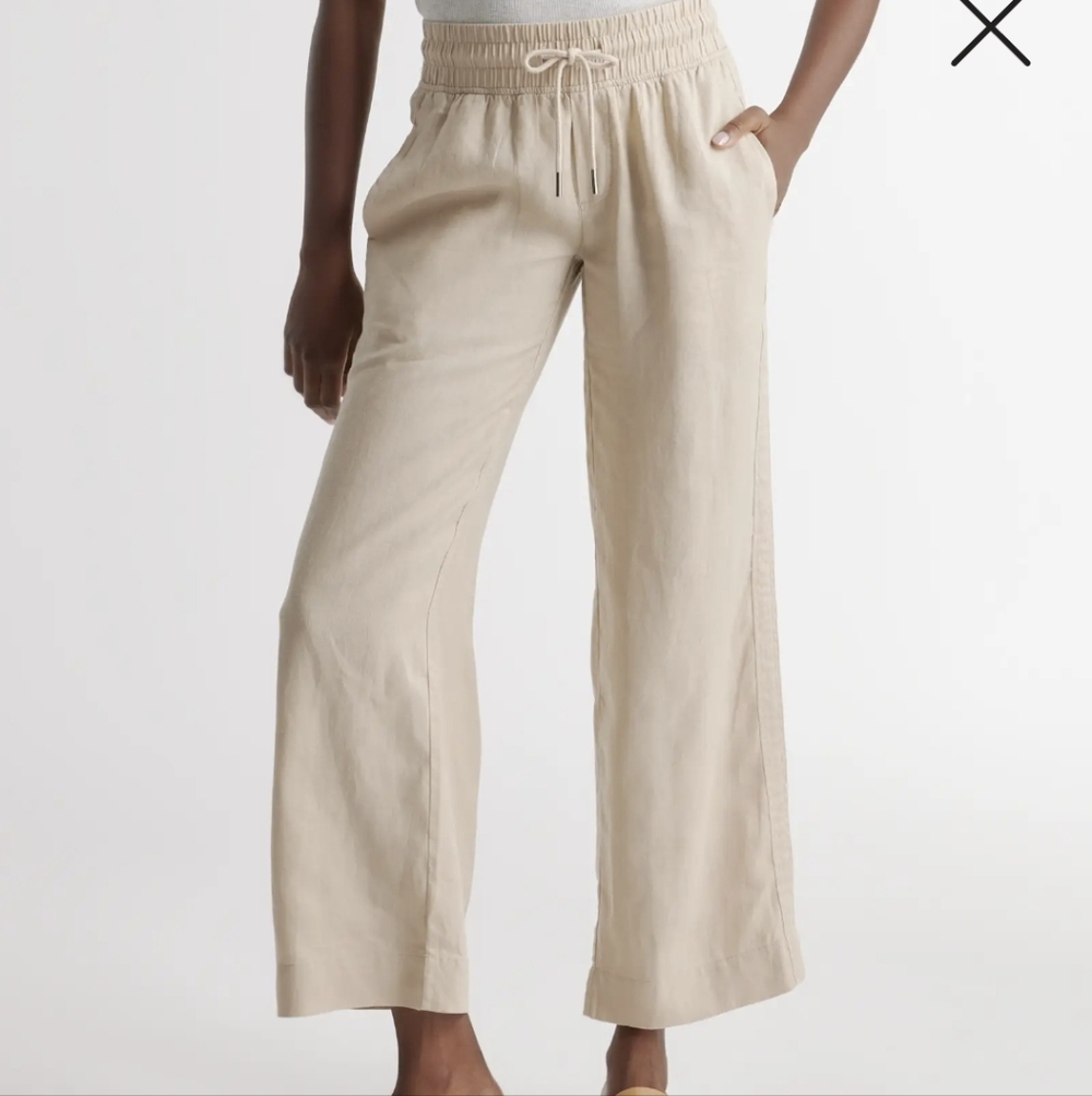 Quince Linen Beige Wide-Leg Drawstring Pants